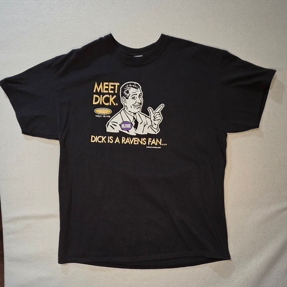Smack Apparel Baltimore Ravens Fan Funny T-Shirt XL Black Meet Dick Retro Humor